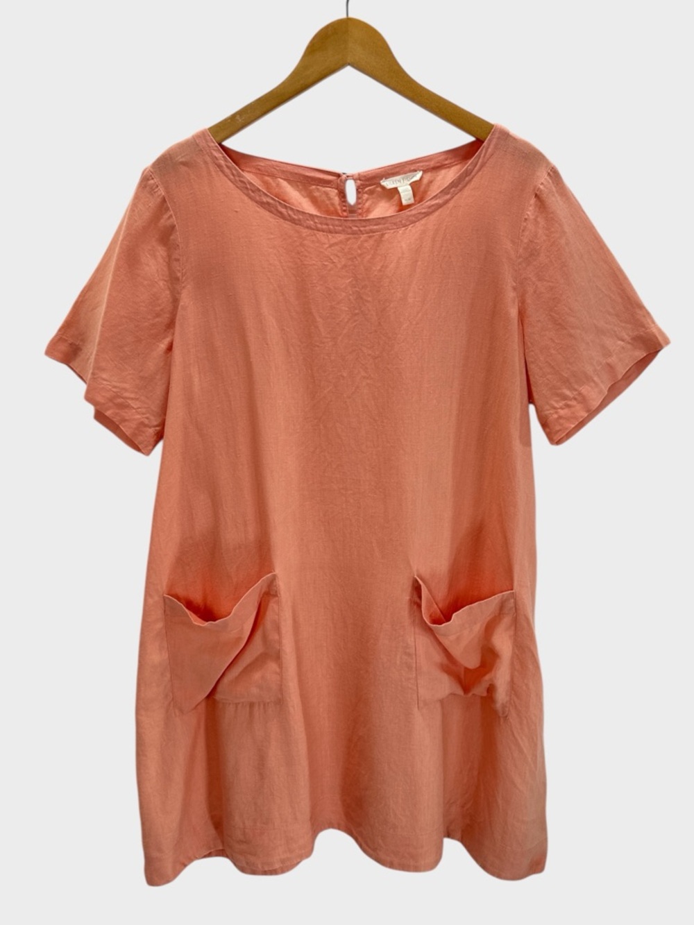 Eileen Fisher Organic Linen Shift Pocket Dress Minimalist Coastal Lagenlook M